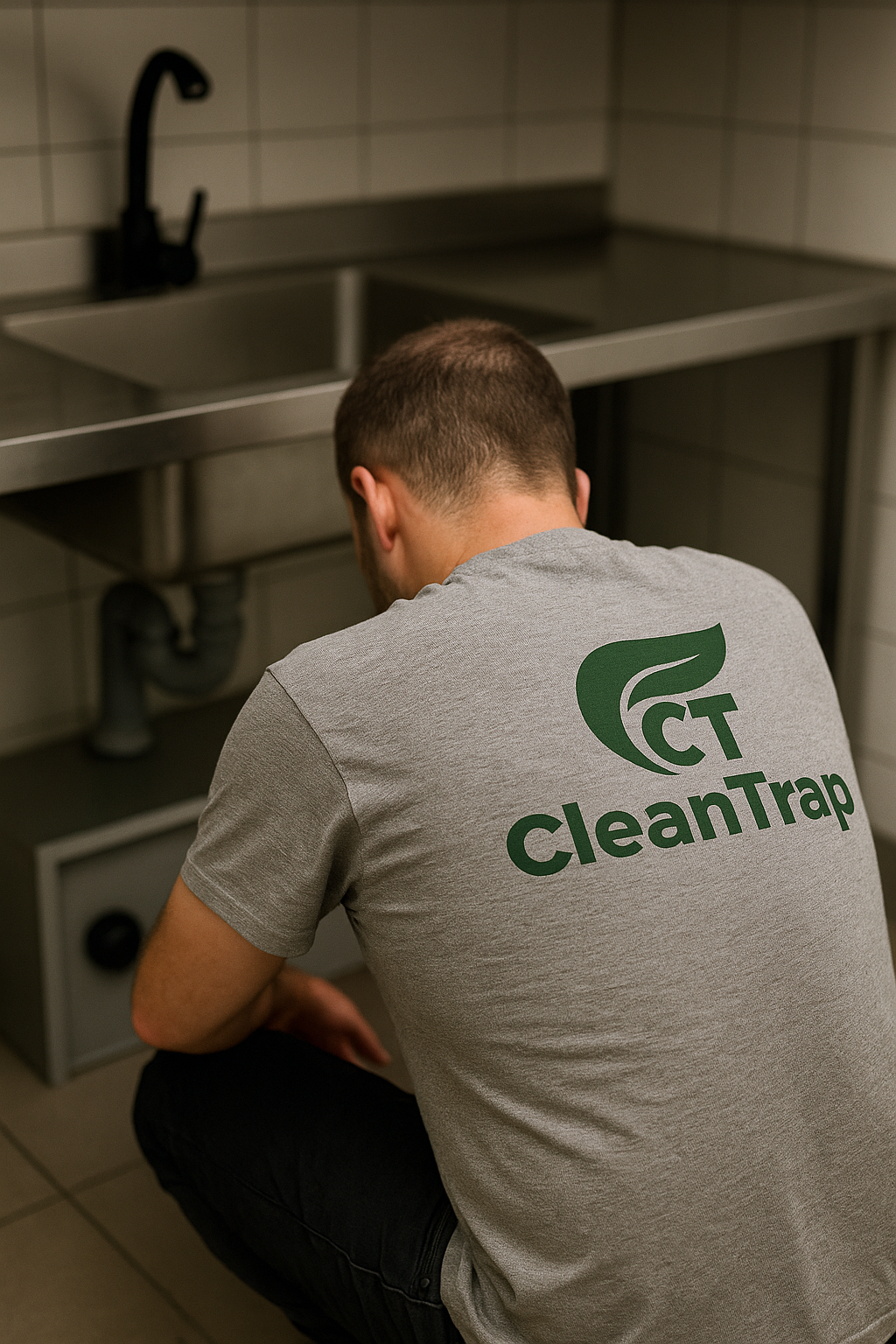 Τεχνικός CleanTrap μπροστά σε λιποπαγίδα